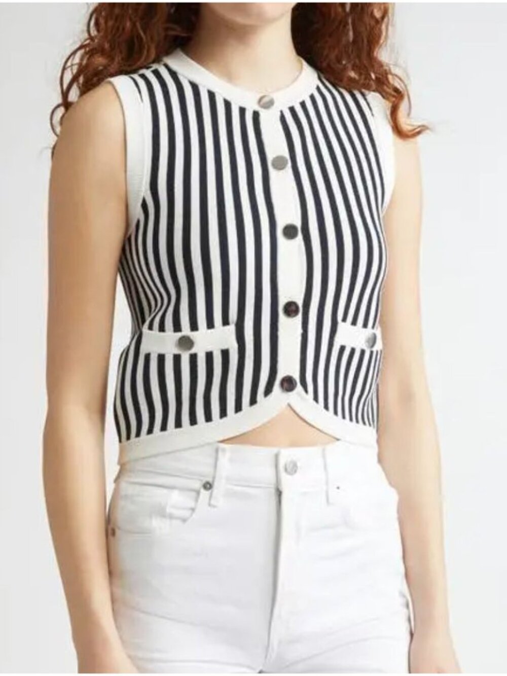 Veronica Beard Leland Stripe Sweater Vest Navy Off White Size Small